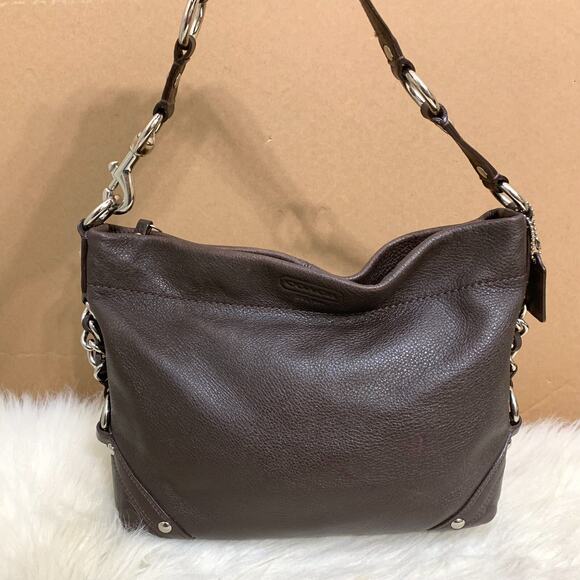 COACH Dark Brown Pebbled Leather CARLY Hobo Shoulder Bag F15251 - Picture 1 of 16
